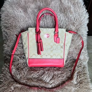 Coral Pink and Light Tan Coach Tote Purse